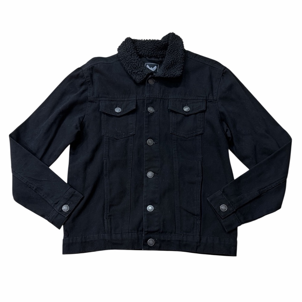Brave Soul Black Sherpa-Lined Collar Denim Jacket